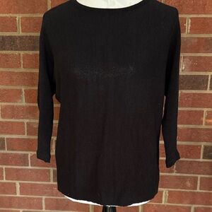 Chico's Black 3/4 Sleeve Cotton/Nylon Knit Pullover
